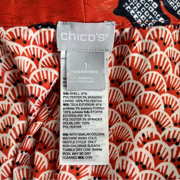 Chico’s Open Front Orange Black Graphic Print Kimono Jacket Size 1/Medium - Picture 7 of 9